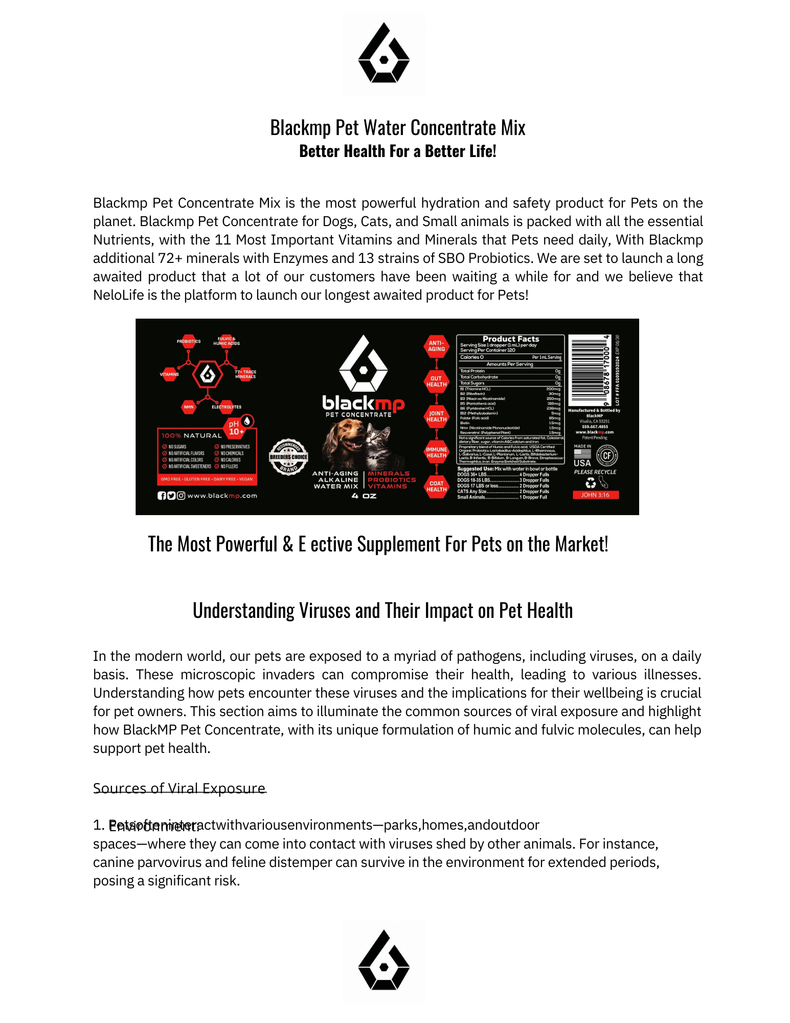 BlackMP Pet Concentrate - 4oz (2-3 Month Supply)