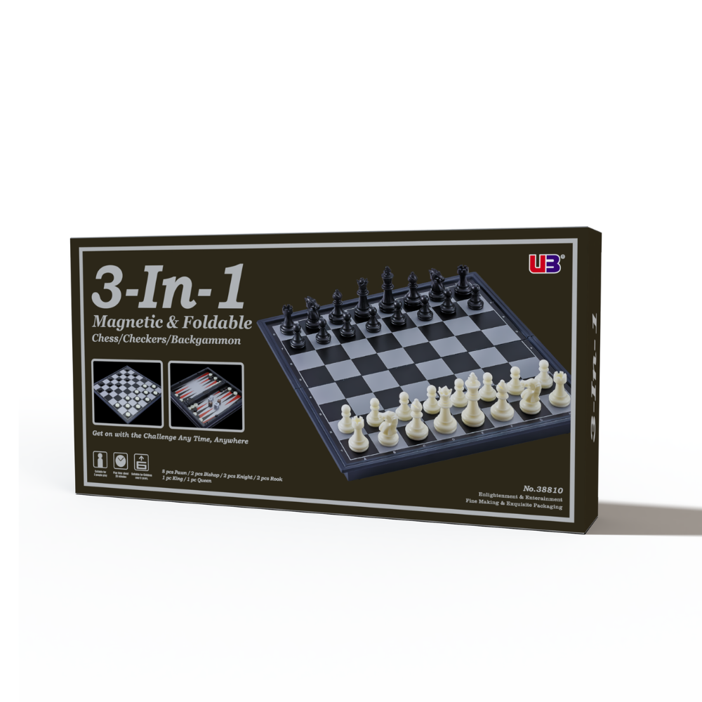 3 in 1 Folding Chess Checkers Backgammon Set